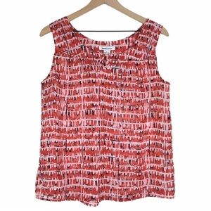 LIZ CLAIBORNE Top Blouse Sleeveless Sheer Keyhole Abstract Retro Size Medium